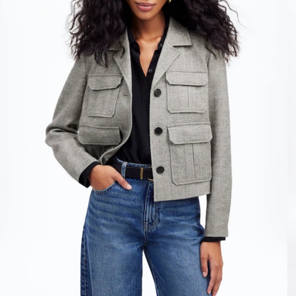 Madewell Flap Pocket Field Jacket In Slate Grey Herringbone Sz 6